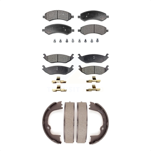 Front Rear Semi-Metallic Brake Pads Parking Shoes Kit For Ram 1500 Classic Dodge Chrysler KFN-100714