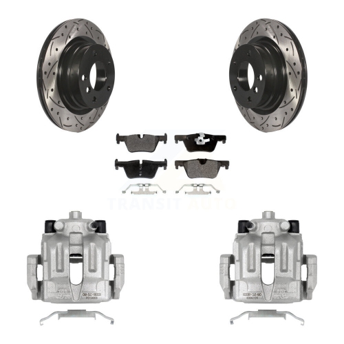 TRANSIT AUTO  Rear Disc Brake Coated Caliper Drilled Slotted Rotors Semi-Metallic Pad Kit for Bmw 328I Kcd-100625P