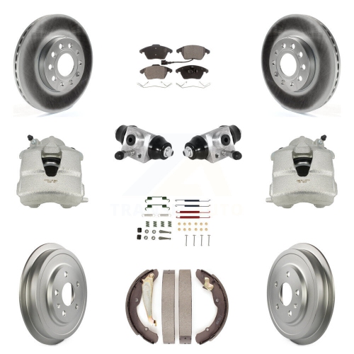 TRANSIT AUTO  Front Rear Disc Brake Caliper Coated Rotor Drum Ceramic Pad Shoe Cylinder Kit (11PC) for Kcg-100363T