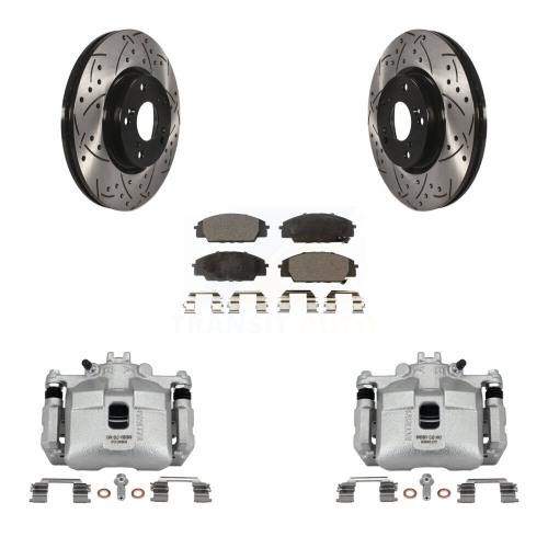 TRANSIT AUTO  Front Brake Caliper Drill Slotted Rotor Semi-Metallic Pad Kit for 02-06 Acura Rsx Type-S Kcd-100115P