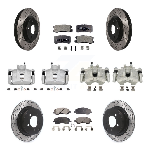 TRANSIT AUTO  Front Rear Disc Brake Coated Caliper Drilled Slot Rotor Semi-Metallic Pad Kit (10PC) for Kcd-100410P
