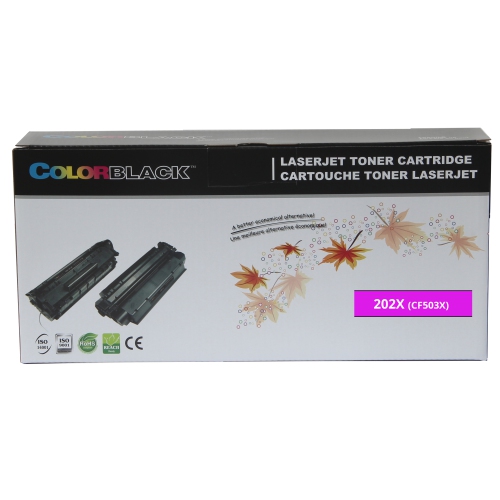 COLORBLACK® Premium Remanufactured HP CF503X 202X Magenta High Yield Toner Cartridge with Chip. 2500 Page Yield.