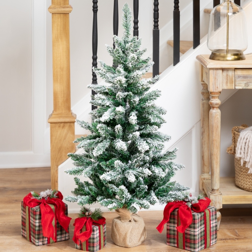 Frosted Pine Artificial Christmas Tree in Burlap Base - 3.5' - Unlit