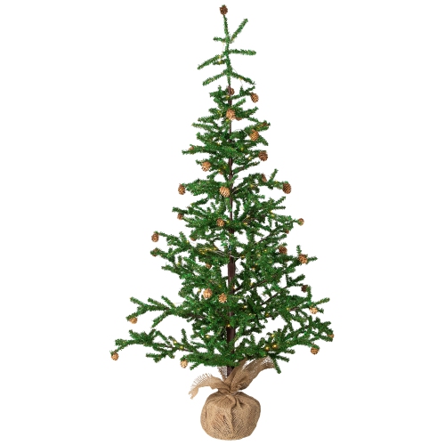 Pre-lit Christmas Tree with Pinecones and Burlap Base - 4' - Clear Lights