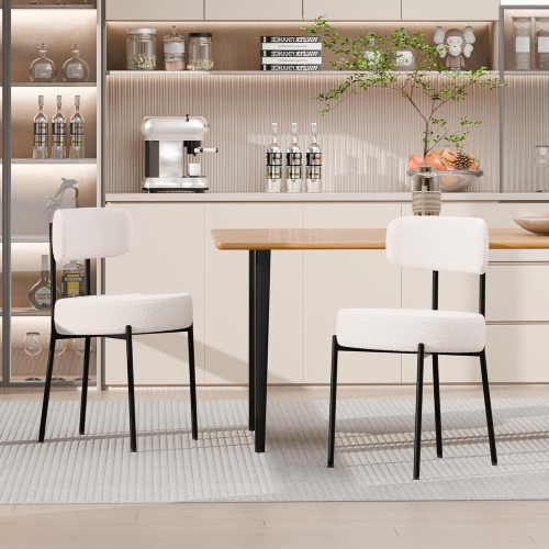 DYHOME  Dining Chairs Set Of 2, Upholstered Kitchen Dining Room Chairs, Mid Century Modern Boucle Chairs w Thicken Cushion for Kitchen, Living Room