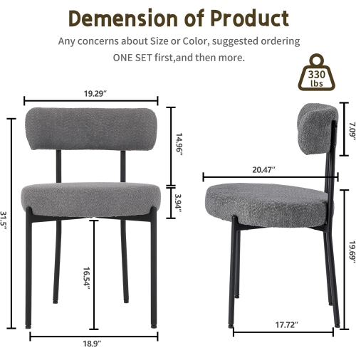DYHOME Dining Chairs Set of 2, Upholstered Kitchen Dining Room Chairs, Mid Century Modern Boucle Chairs with Thicken Cushion for Kitchen, Living