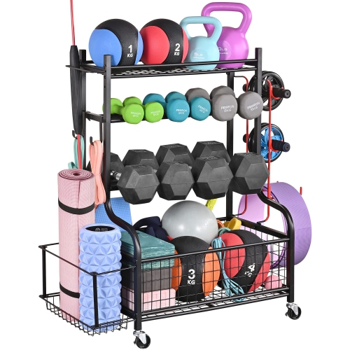 Zachvo Dumbbell Rack Home Gym Storage with Wheels and Hooks