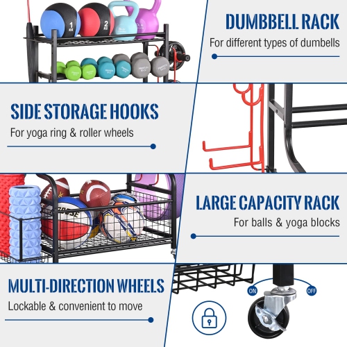 Zachvo Dumbbell Rack Home Gym Storage with Wheels and Hooks