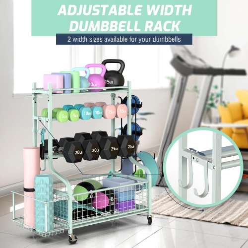 Zachvo Dumbbell Rack, Home Gym Storage, Weight Rack for Dumbbells, Yoga Rack, Kettlebells and Yoga Mat Storage, Gym Storage Rack with Wheels and