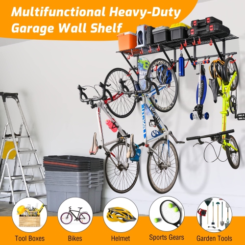 Zachvo Garage Wall Shelving 2-Pack with Bike Hooks Adjustable Wall Organizer