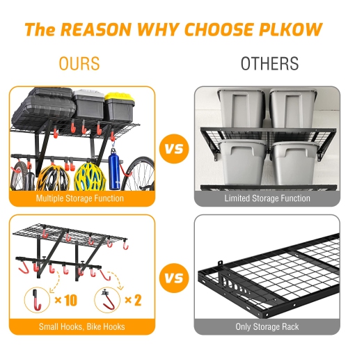 Zachvo Garage Wall Shelving 2-Pack with Bike Hooks Adjustable Wall Organizer