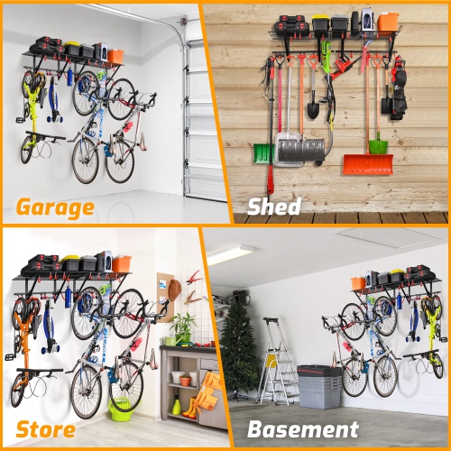 Zachvo Garage Wall Shelving 2-Pack with Bike Hooks Adjustable Wall Organizer