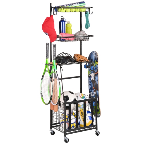 ZACHVO  Sports Equipment Organizer Garage Rack With Hooks And Baskets for Balls