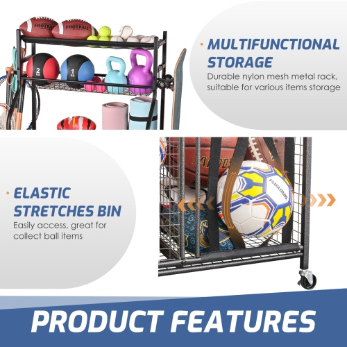 Zachvo Sports Equipment Organizer Garage Rack with Hooks and Baskets for Balls