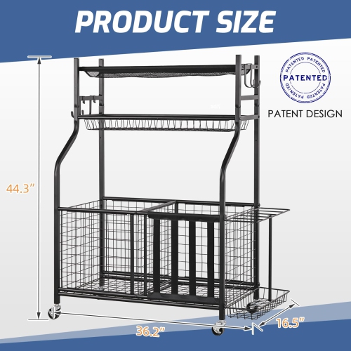 Zachvo Sports Equipment Organizer Garage Rack with Hooks and Baskets for Balls