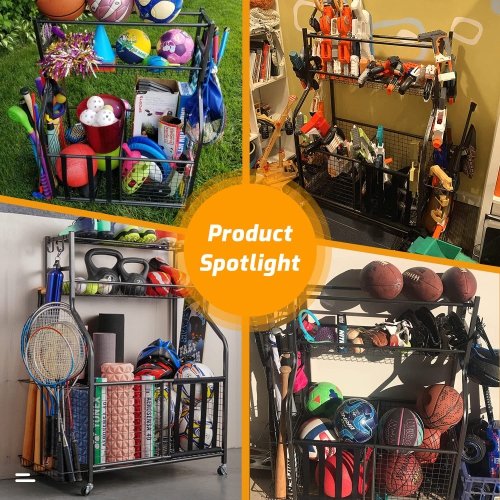 Zachvo Sports Equipment Organizer Garage Rack with Hooks and Baskets for Balls