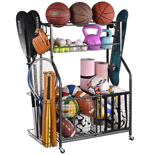 ZACHVO  Basketball Rack With Wheels Sports Equipment Storage for Football Volleyball And Basketball