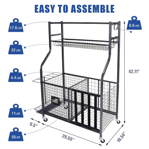 Zachvo Basketball Rack with Wheels Sports Equipment Storage for Football Volleyball and Basketball