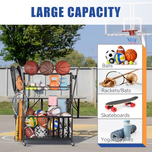 Zachvo Basketball Rack with Wheels Sports Equipment Storage for Football Volleyball and Basketball