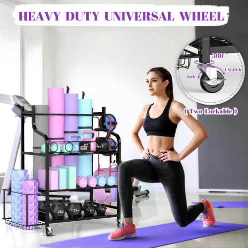 Support de rangement pour tapis de yoga de Zachvo pour salle de sport à la maison pour haltères, rouleaux en mousse, sangles de yoga, bandes de