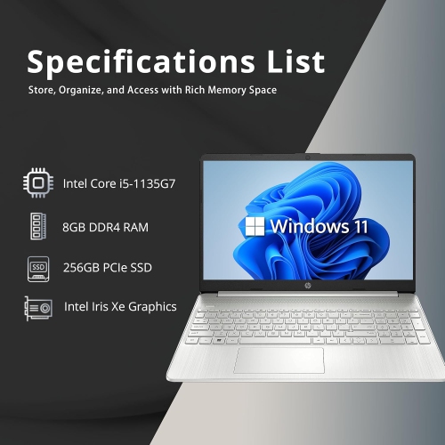 HP 15.6" FHD Business Laptop - Intel Core i5-1135G7 - 8GB DDR4 - 256GB PCIe SSD - Windows 11 - Silver - 32GB USB Card by HP - Refurbished condition - Image 2