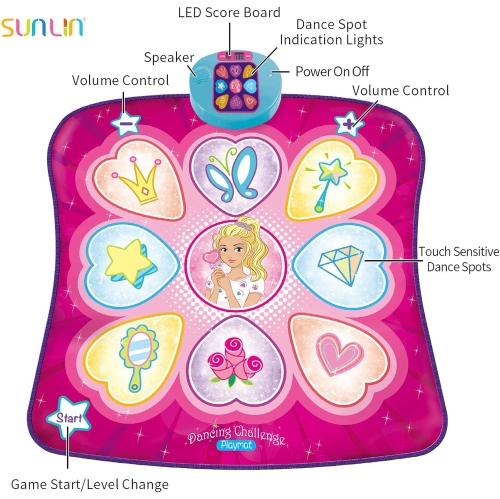 Tapis de danse pour filles de 3 à 12 ans, cadeau pour enfants avec lumières DEL, volume réglable, musique intégrée et 3 niveaux de défi – jouet d'ann