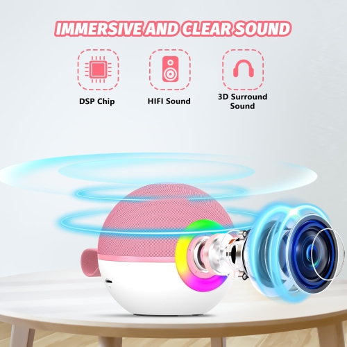 Mini Karaoke Machine for Kids and Adults, Portable Bluetooth Speaker with 2 Wireless Microphones, Birthday Gift for Boys and Girls 3-12 Years Old, Fa