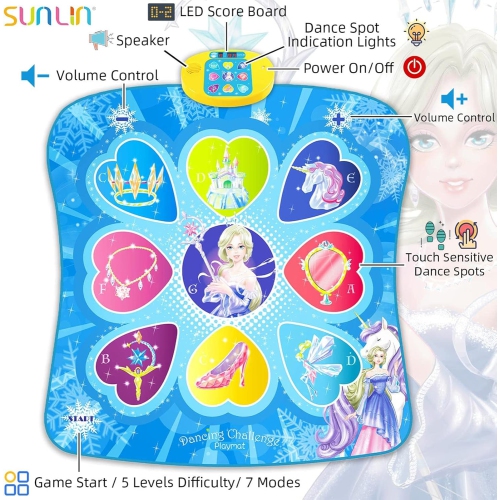 Dance Mat for Girls Ages 3-10, Frozen Unicorn Theme with 7 Game Modes, 5 Challenge Levels, and 9 Songs, Perfect Birthday Gift for Kids Ages 3-8