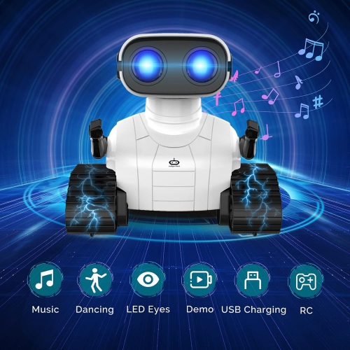 Rechargeable RC Robot Toy for Kids, 2.4GHz Remote Control Robot with LED Eyes and Music, Perfect Gift for Boys and Girls Ages 3+