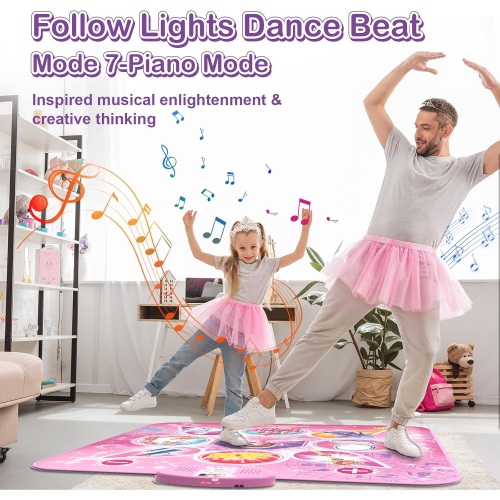 Skirfy Unicorn Dance Mat for Girls, Electronic Music Dance Pad with 7 Game Modes, Touch Sensitive LED Lights, Fun Dance Games, Perfect Birthday Gift