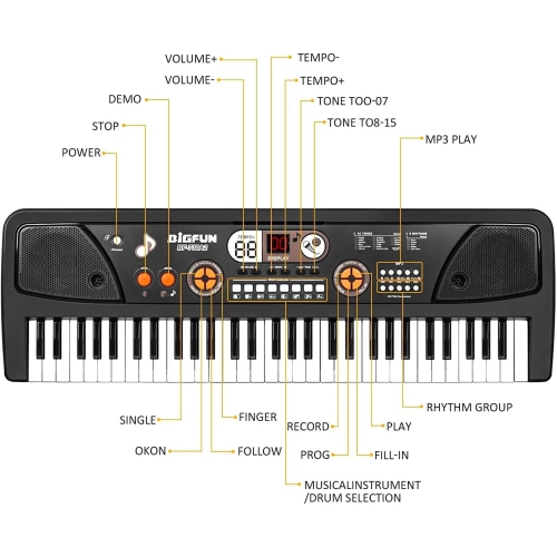 Clavier électronique de 61 touches pour enfants avec écran DEL, clavier portatif avec microphone, jouet pour instruments de musique en cadeau pour ga