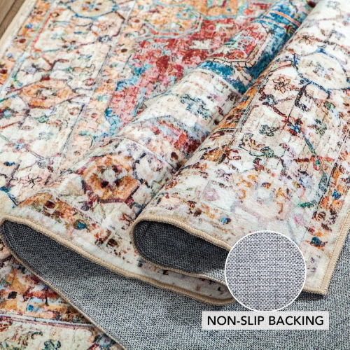 Mordern Area Rug, Non-Slip Washable Low Pile Soft Lightweight Thin Carpet Rugs for Bedroom Living Room Kitchen Indoor Home Décor - 6 x 9 Feet, Orange