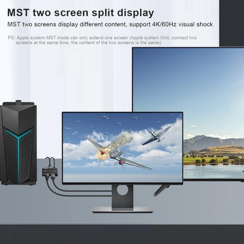 DisplayPort to DisplayPort HDMI-Compatible Splitter Adapter MST SST Mode 8K@30Hz 4K@120Hz 1 in 2 Out Directional DP1.4 Splitter Dual Monitor for DP