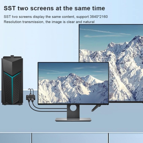 DisplayPort to DisplayPort HDMI-Compatible Splitter Adapter MST SST Mode 8K@30Hz 4K@120Hz 1 in 2 Out Directional DP1.4 Splitter Dual Monitor for DP