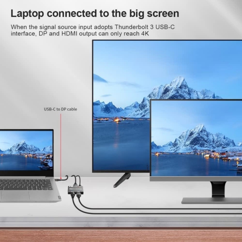 DisplayPort to DisplayPort HDMI-Compatible Splitter Adapter MST SST Mode 8K@30Hz 4K@120Hz 1 in 2 Out Directional DP1.4 Splitter Dual Monitor for DP