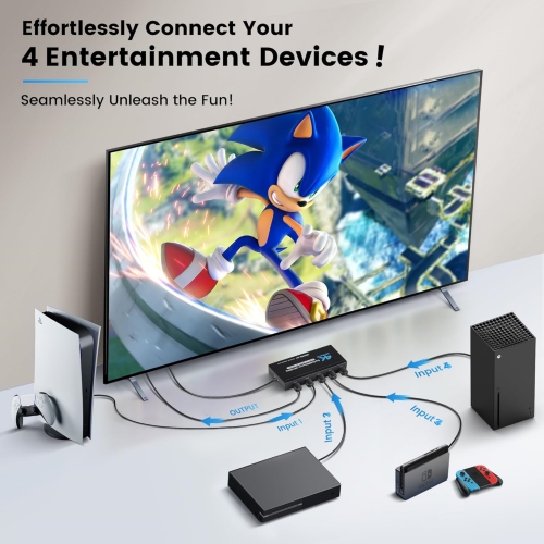 HDMI Switch 4 in 1 Out 4K@60Hz, 4x1 HDMI Splitter Switcher with IR Remote, 4 Port HDMI Selector Box Support HDMI2.0, Dolby Vision/Atmos, HDR10 for