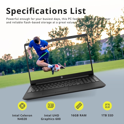 HP 15.6" FHD Anti-Glare Business Laptop - Intel Celeron N4020 - 16GB DDR4 - 1TB SSD - Intel UHD - Windows 10 - Black by HP - Open Box condition - Image 2