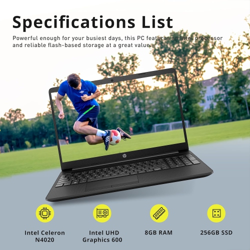 Open Box - HP 15.6" Anti-Glare FHD Business Laptop, Intel Celeron N4020, 256GB SSD, 8GB RAM, Intel UHD Graphics, Webcam, Fast Charge, Windows 10,