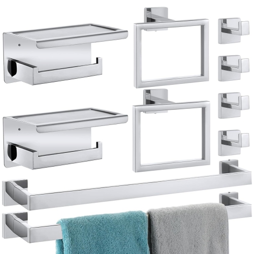 NIERBO  10 Pieces Stainless Steel Bathroom Hardware Set Includes 23.6 Inch Towel Bar, Toilet Paper Holder, Towel Ring, Robe Hook, Wall Mounted