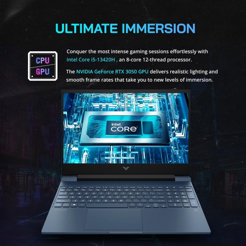 Refurbished - HP Victus Gaming Laptop, 15.6" FHD 144Hz IPS Display, Intel i5-13420H, 512GB PCIe SSD, 8GB RAM, NVIDIA GeForce RTX 3050, Backlit
