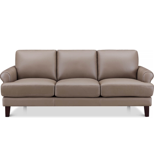 HYDELINE  Dawn Top Grain Leather Sofa Couch, Taupe With Feather Down, Memory Foam And Pocket Coils In Brown