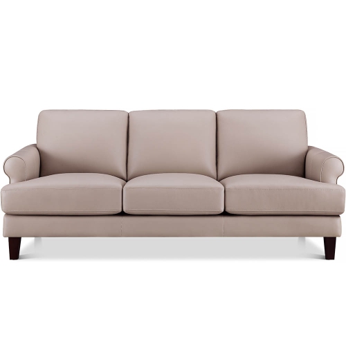 Hydeline Dawn Top Grain Leather Sofa Couch, Bedford Ash with Feather Down, Memory Foam and Pocket Coils