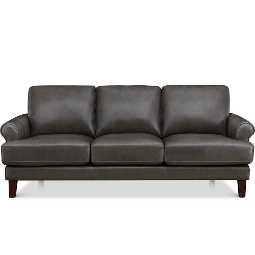 Hydeline Dawn Top Grain Leather Sofa Couch, Concord Gray with Feather Down, Memory Foam and Pocket Coils