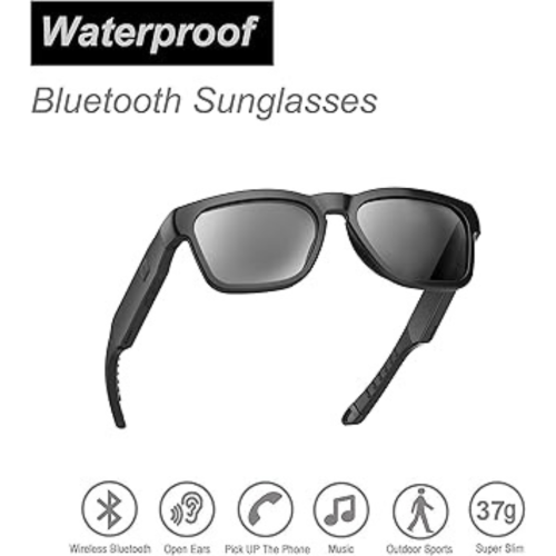 Smart Glasses,Polarized Sunglasses with Bluetooth Speaker,Athletic/Outdoor UV Protection and Voice Control,Unisex(Black Lens)