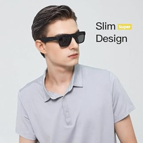 Smart Glasses,Polarized Sunglasses with Bluetooth Speaker,Athletic/Outdoor UV Protection and Voice Control,Unisex(Black Lens)
