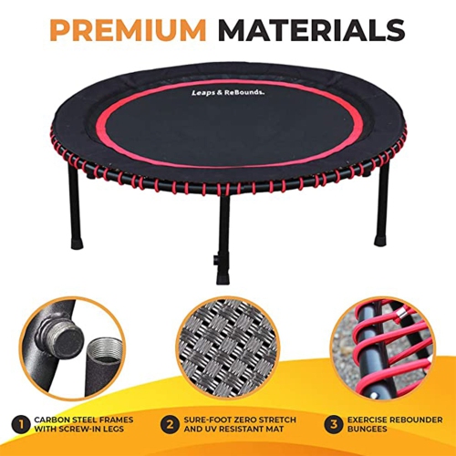 LEAPS & REBOUNDS 48" Mini Fitness Trampoline & Rebounder Gym Equipment, Gray