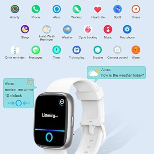 Smart Watch for Men Women with Bluetooth Call, Compatible with iOS/Android Phones, Alexa Built-in, 1.83" HD Screen with Heart Rate/Sleep/SpO2