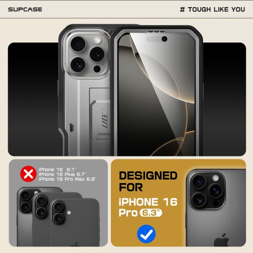 iPhone 16 Pro Case with Screen Protector, Built-in Stand & Belt-Clip Military-Grade Protection Full Body Heavy Duty Phone Case for iPhone 16 Pro 6.3