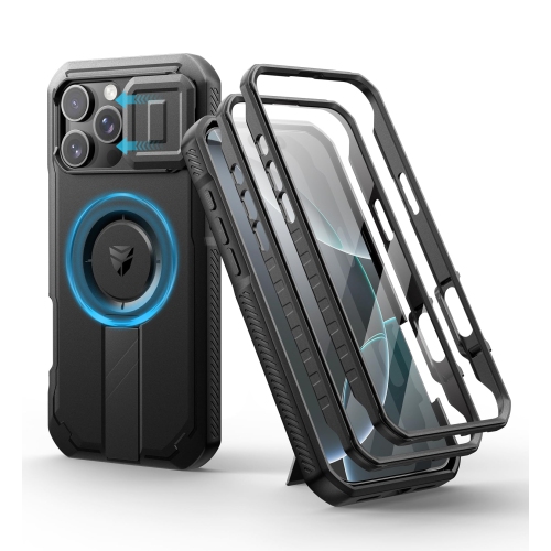 HLD  Iphone 16 Pro Magnetic Case \w Slide Camera Cover & Adjustable Kickstand & Built-In Screen Protector, Rugged Shockproof Bumper Cases Heavy-Duty