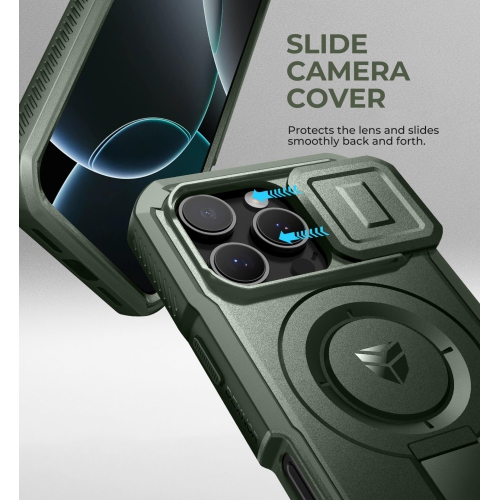 iPhone 16 Pro Magnetic Case with Slide Camera Cover & Adjustable Kickstand & Built-in Screen Protector, Rugged Shockproof Bumper Cases Heavy-Duty
